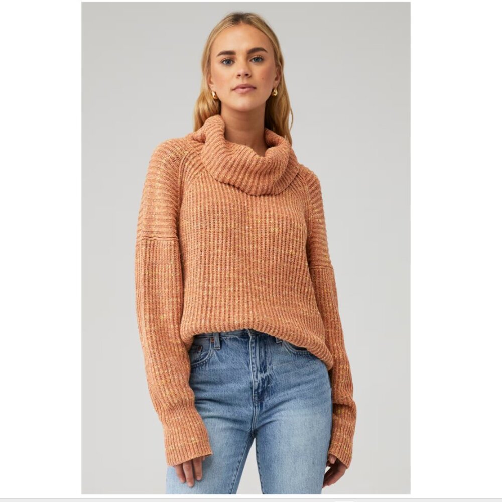 Free People Leo Petal Oversized Knit Tunic Sweater M/L Cozy Boho Turtleneck